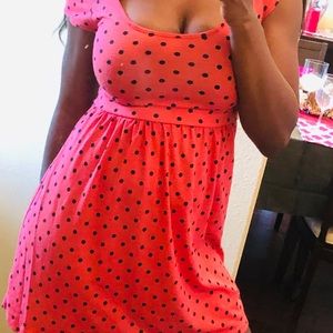 Pink Dress with Black Polkadots Skater Dress